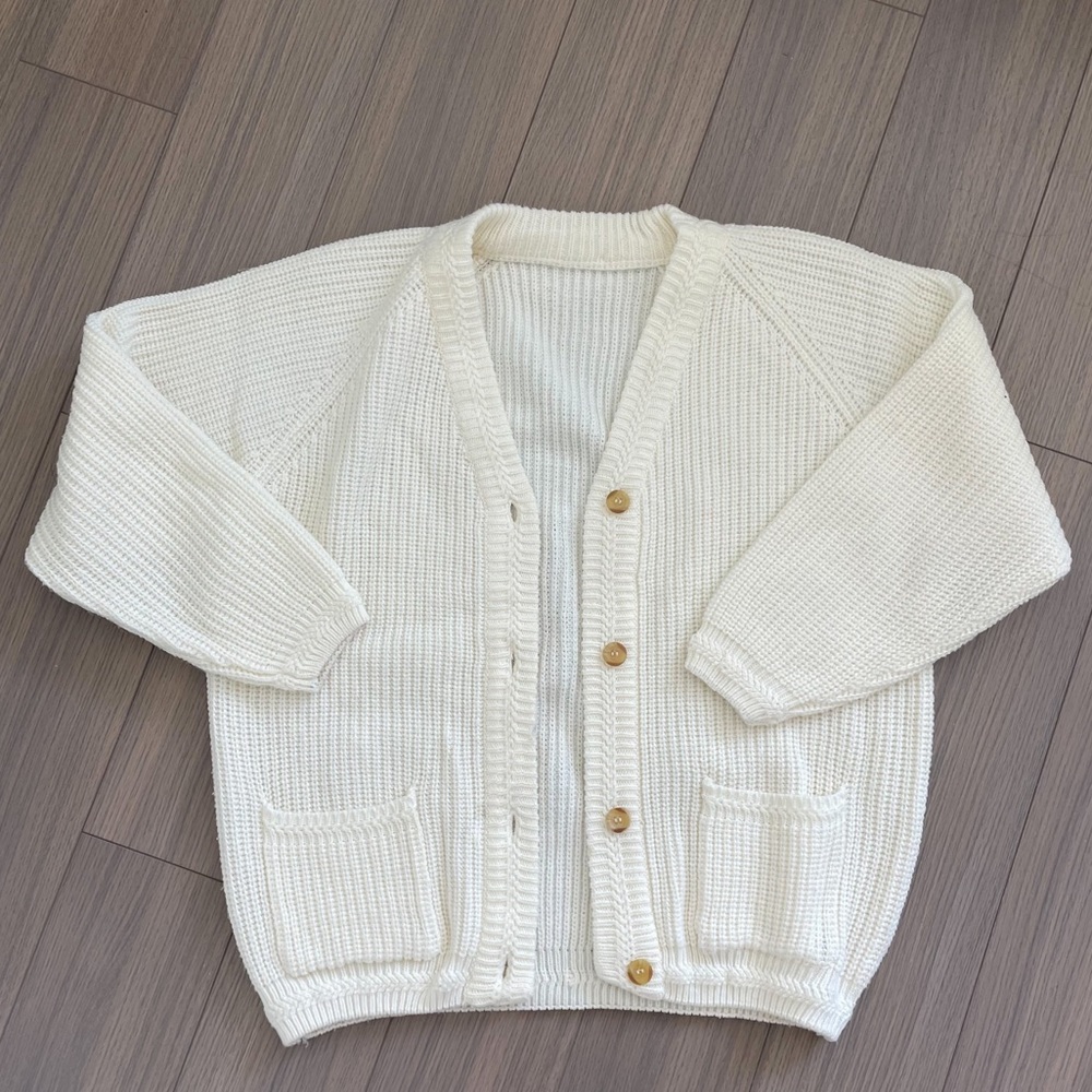 white knit cardigan